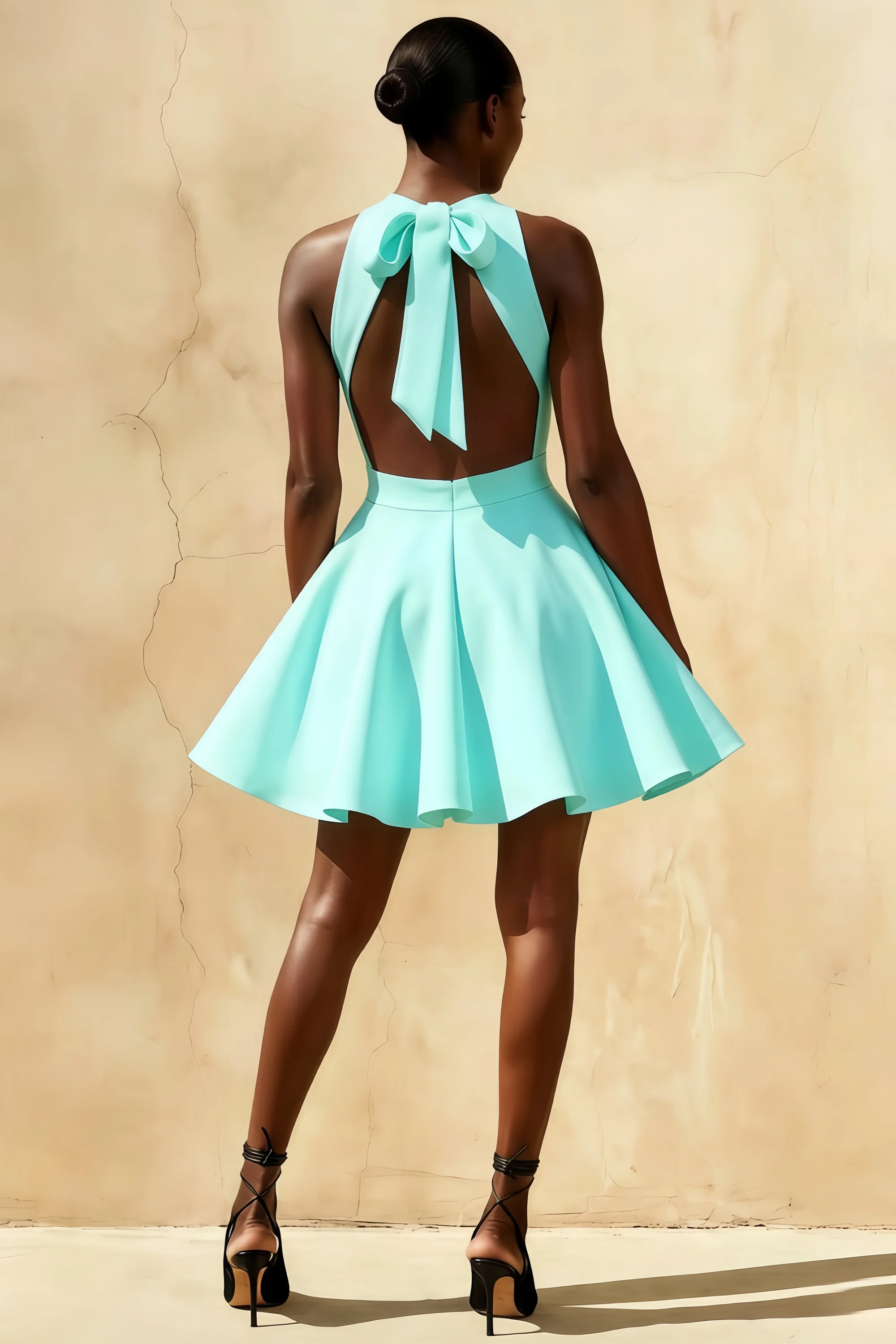 Aqua Racer-Neck Sleeveless Skater Mini Dress