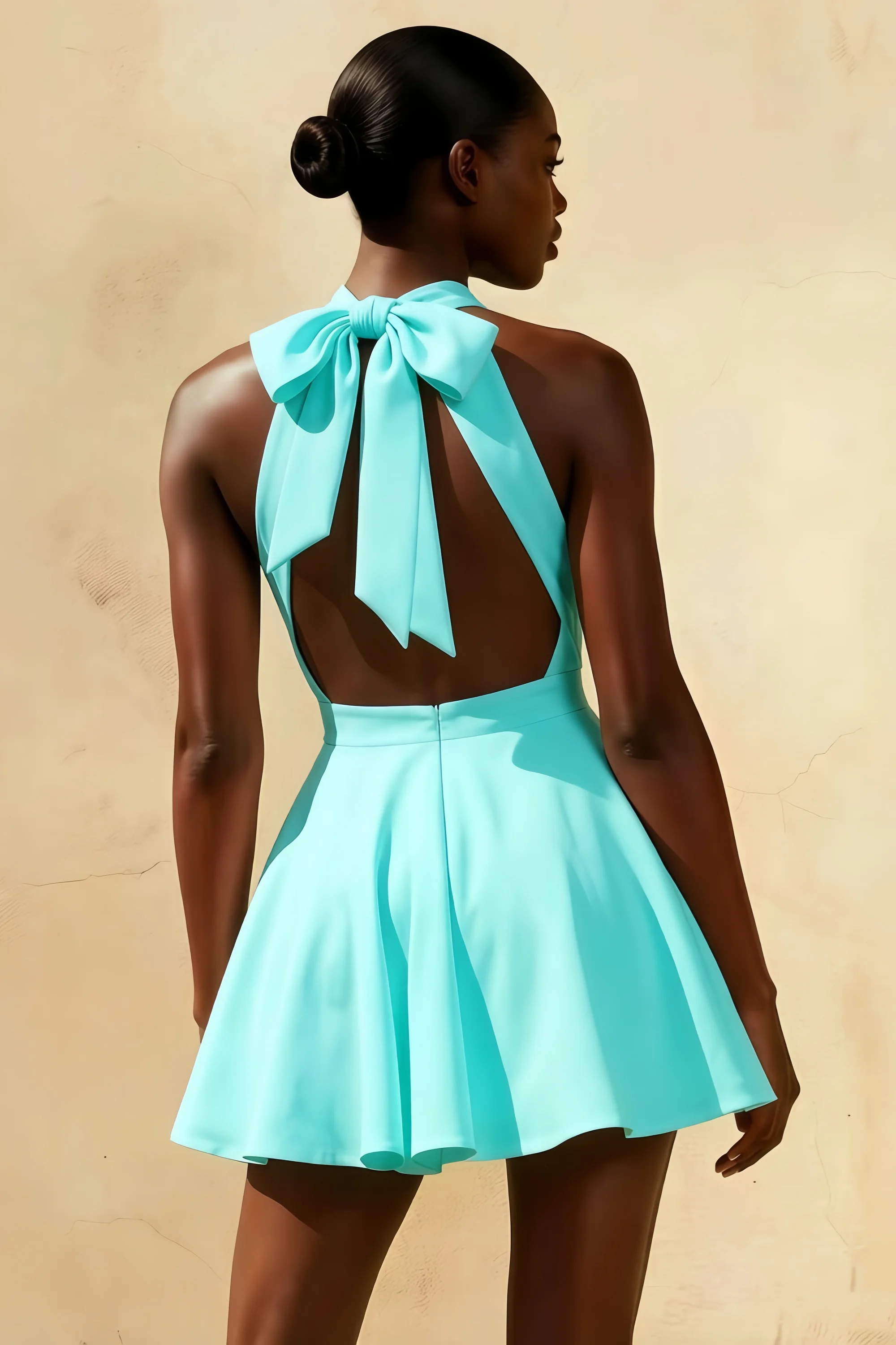 Aqua Racer-Neck Sleeveless Skater Mini Dress