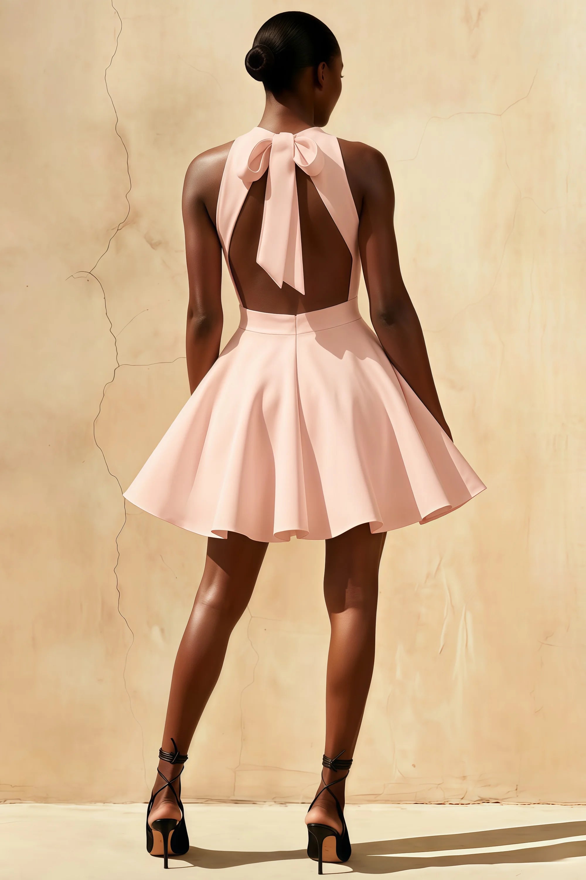 Light Pink Racer-Neck Sleeveless Skater Mini Dress