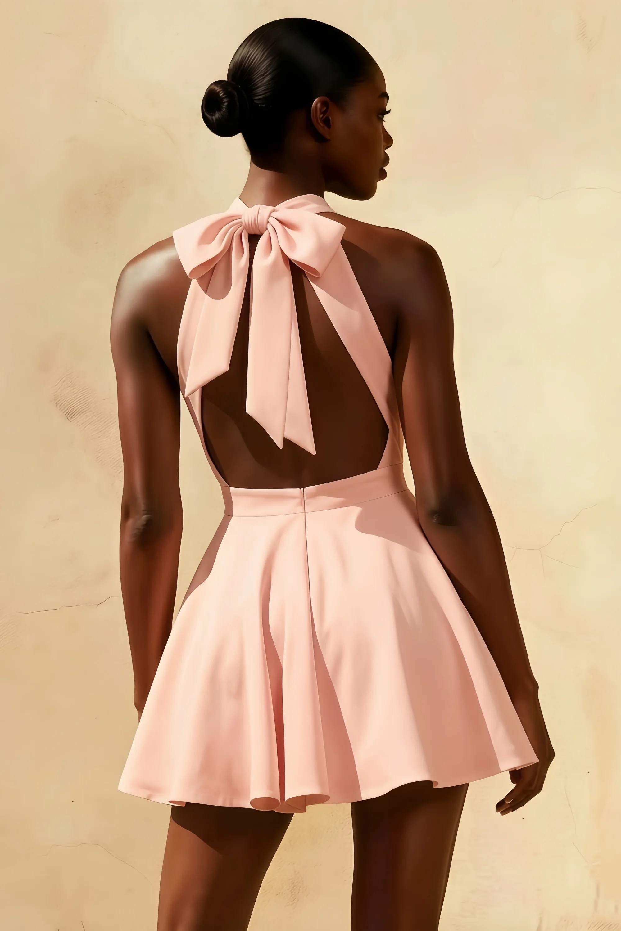 Light Pink Racer-Neck Sleeveless Skater Mini Dress
