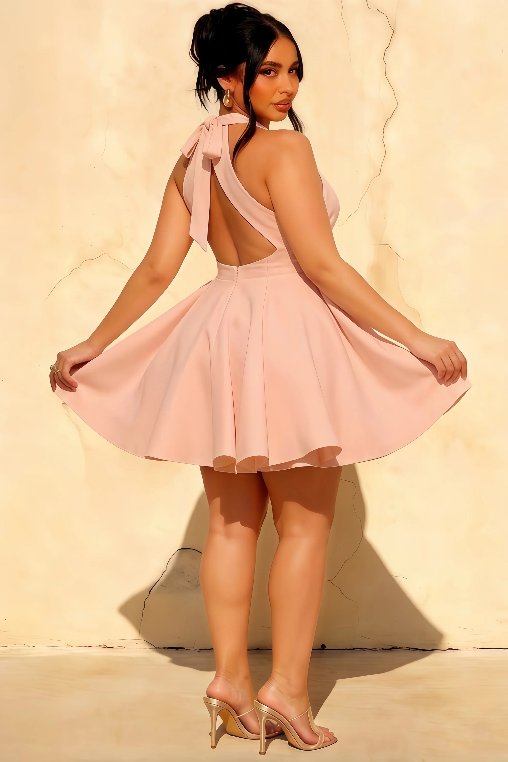Light Pink Racer-Neck Sleeveless Skater Mini Dress