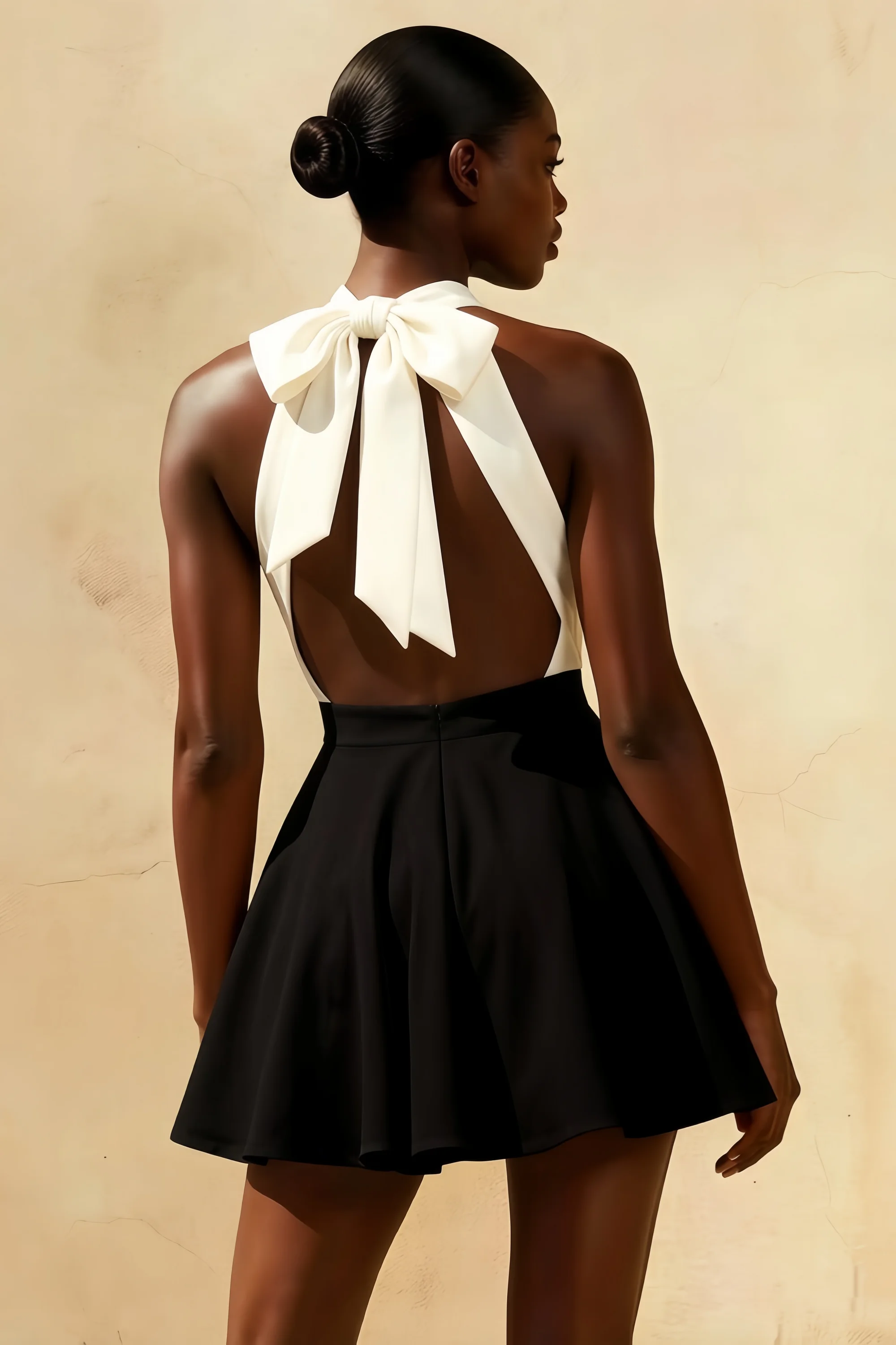White and Black Racer-Neck Sleeveless Skater Mini Dress