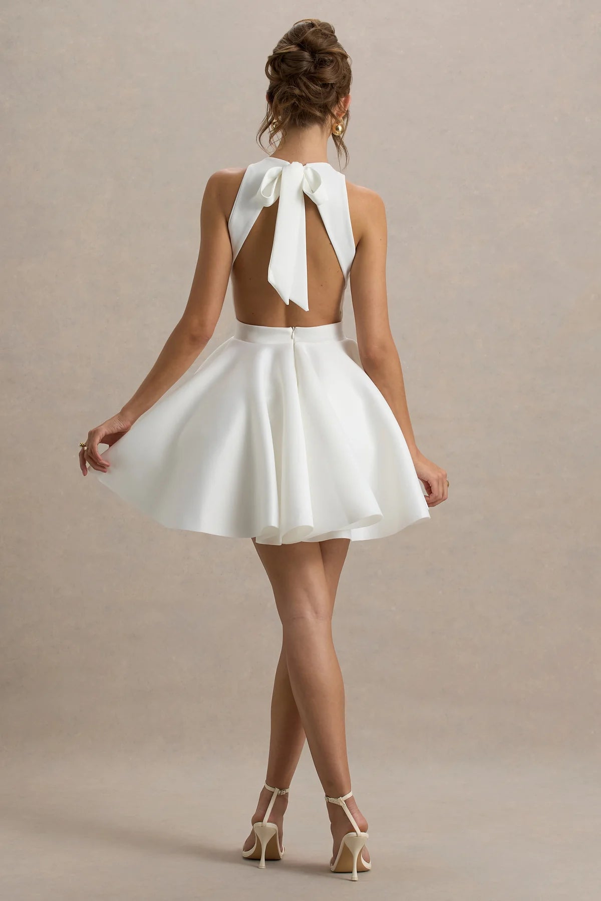 White Racer-Neck Sleeveless Skater Mini Dress